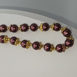 Purple Plum Glass Bead Necklace Gold Tone Classic Statement Jewelry